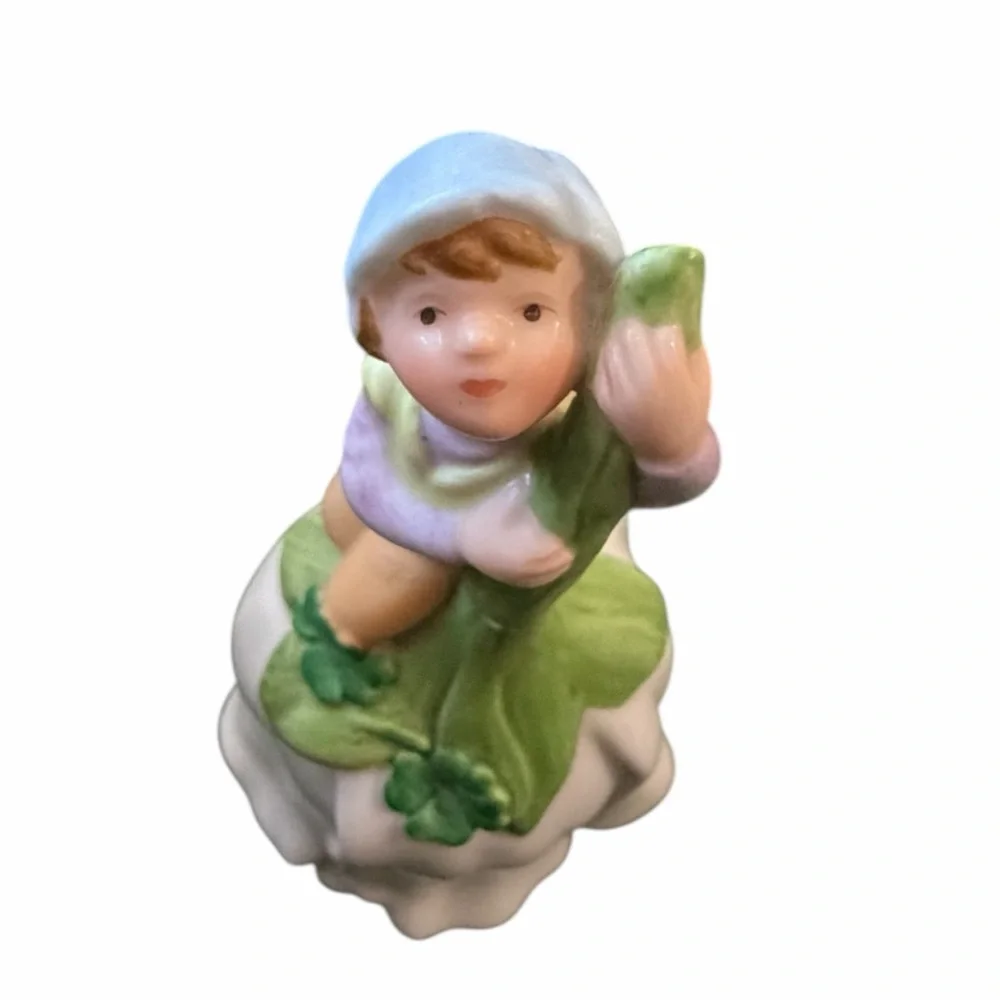 Vintage 1983 Avon Good Luck Bell Shamrock Elf Pixie Porcelain Flower
